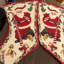 Set of 2 Vintage Felt. Christmas Stockings With Santa And His Bag Of Toys