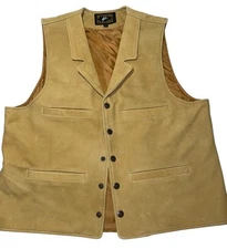 Wyoming Traders Mens L Buffalo Leather Snap Vest Western Cowboy Ranch Wear Tan