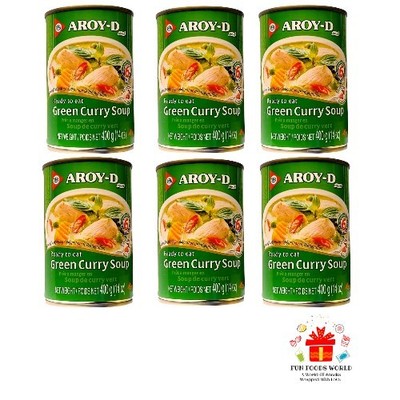 6 X Aroy D Authentic Thai Green Curry Soup ( 14 Oz Can ) Delicious Ready To Eat