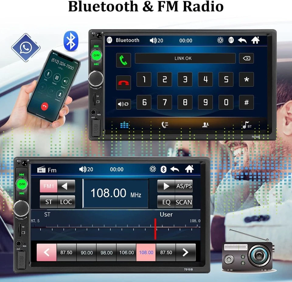 Doppel 2DIN 7" Autoradio Bluetooth Stereo Touchscreen USB TF AUX-in Spiegel Link - Bild 2 von 4