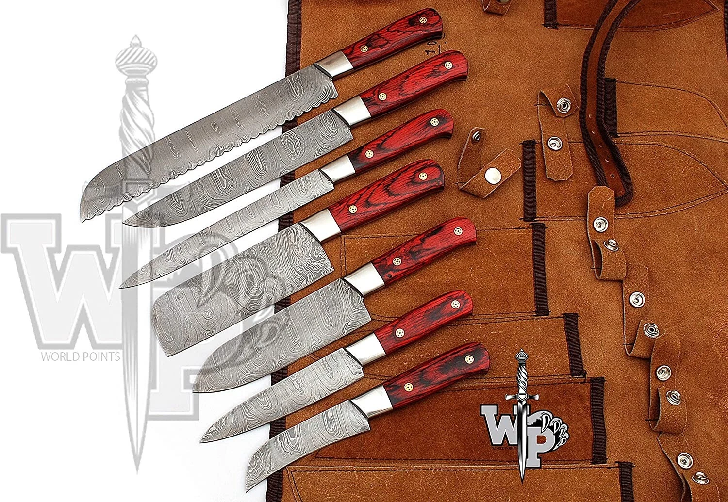 WP-Knives Custom Handmade Damascus Steel Splendid Kitchen Set Knives Lots of 7