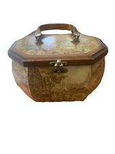 Anton Pieck Octagon Decoupage Wood Vintage Purse Lucite Handle Quilted Interior