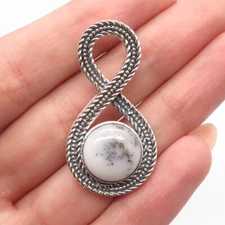 925 Sterling Silver Vintage Real Agate Gem Figure 8 / Infinity Slide Pendant