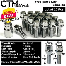 20x Chrome 12x1.5 Cone Seat Lug Bolt Wheel Lock Set Key Fit Bmw E-body Models