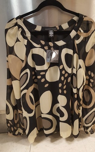 APOSTROPHE Black& tan 3/4-Sleeve Top- SIZE Large, NWT
