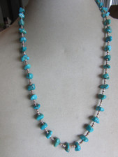 925 silver Heishi necklace with turquoise nugget beads - 24" long