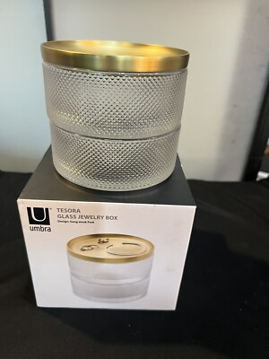 Umbra Tesora Jewelry Organizer, Two-Tier Storage Box, Removable Lid, Glass/Brass