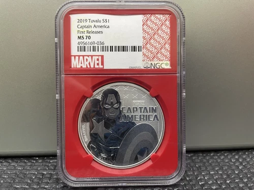 2019 $1 Tuvalu Marvel Captain America NGC MS70 First Releases 1oz .9999 Silver