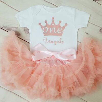 personalised 1st birthday dress Special Occasion Dress Pink Pearl Dress First Birthday Dress Toddler Party Dress