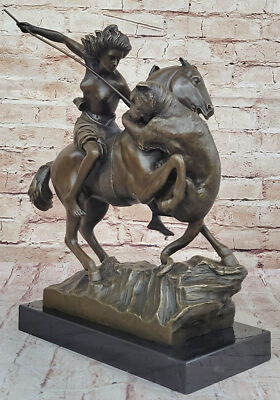 Signed Amazon Girl With Horse Bronze Statue Sculpture Art Deco Figure Gift