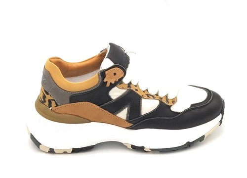 Accademia 72 AC-040A Zapatillas Piel Nero-Bianco-Beige Piel Ante Leopardo - Imagen 2 de 5