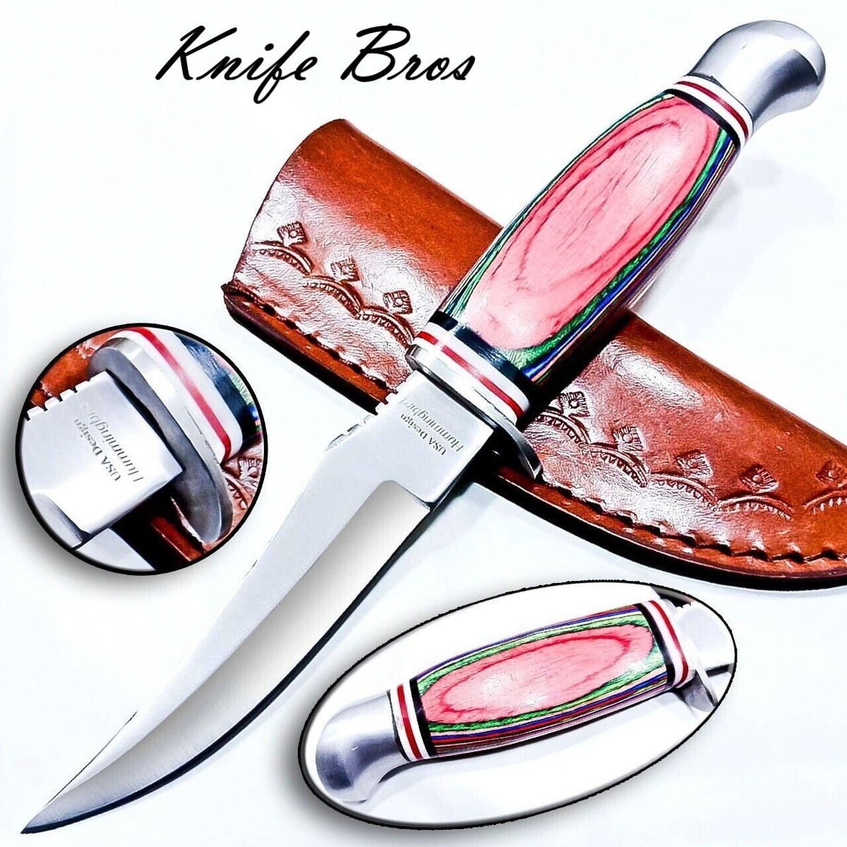 Hummingbird D2 Steel STRAIGHT BACK WOOD SKINNER Fixed Blade Knife