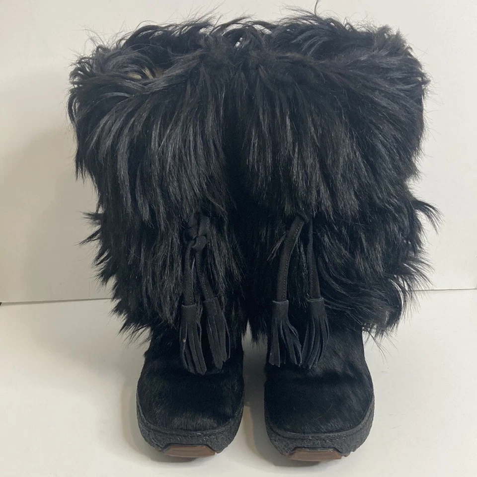 Pajar Boots Women 40 US 8.5 Black Goat Hair Fur Apres Ski Eclectic Made in Italy Foto 2 de 4