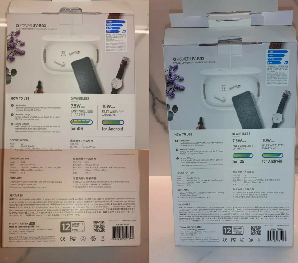 Sanificatore UV - MOMAX Q POWER UV-BOX  UV SANITIZING BOX WITH WIRELESS CHARGING Foto 2 de 4