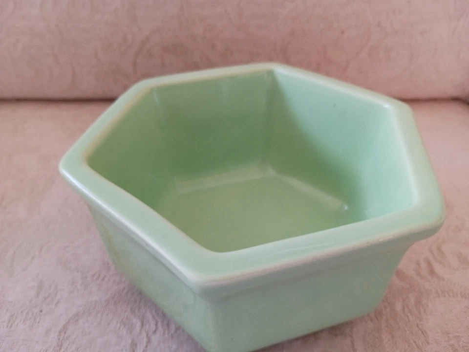 Vtg Haeger 4002 USA Apple Green Hexagon Footed Glazed Bowl Planter Mid Century M - Image 3 of 4