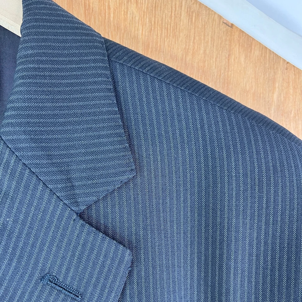 Pronto Uomo Suit Mens 44L Black Pinstripe Tollegno Super 120s Wool Pants 38x31 - Image 4 of 4