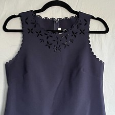 J Crew womens 6 Sheath Dress laser cut scalloped sleeveless Navy zipper timeless