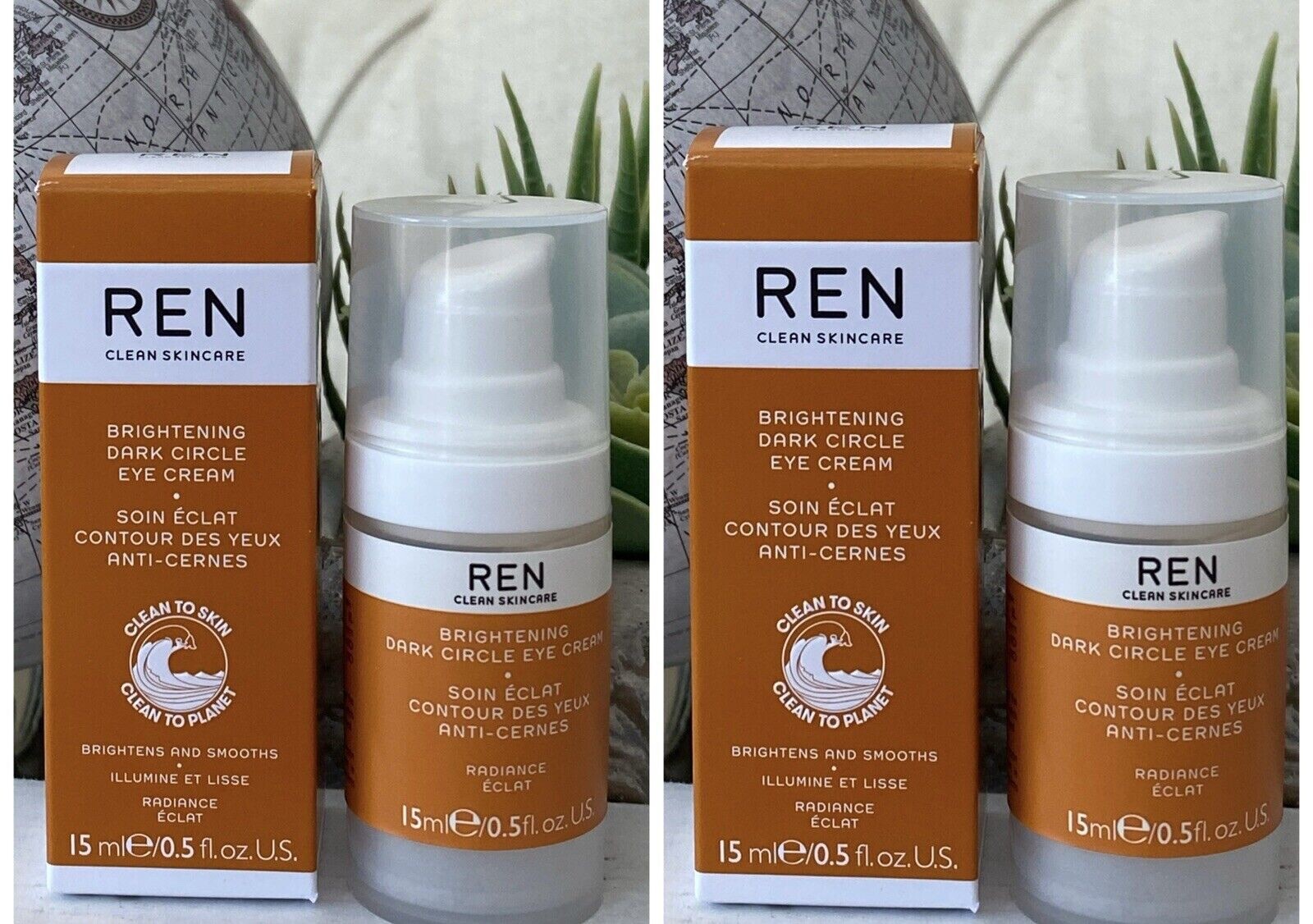 2x REN Clean Skincare Brightening Dark Circle Eye Cream~15 ml / 0.5oz~Full Size