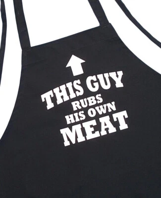 COOLAPRONS This Guy Rubs His Own Meat Funny Black BBQ Aprons, Best Apron For Grill Masters