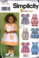 9605 Vintage Simplicity Sewing Pattern Girls Dress Pinafore Pantaloons Easy OOP