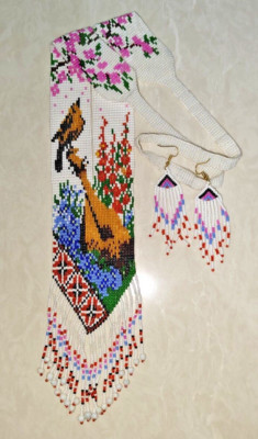 Handmade Seed Bead Fringe Necklace Set  Boho Geometric Jewelry Matching Earrings