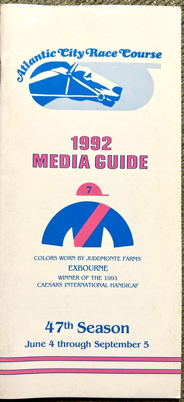 ATLANTIC CITY RACE COURSE 1992 MEDIA GUIDE Exbourne cover FREE SHIPPING