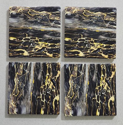 Ceramic Coaster Set M018 of 4 with Cork Pads, Holder & Printed MARBLE Pattern