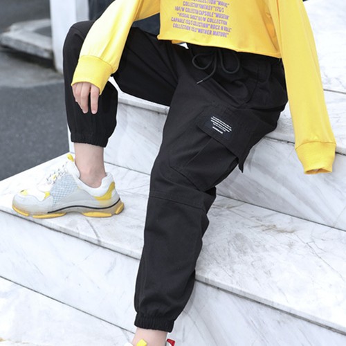 Kid Girls Cargo Pants Street Hip Hop Jazz Dance Jogger Pants Drawstring Trousers - Picture 9 of 23