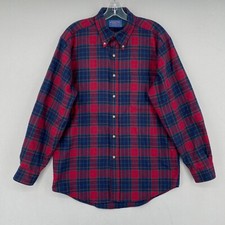Vintage Pendleton 100 Wool Flannel Shirt Mens Medium Red Tartan Plaid USA 