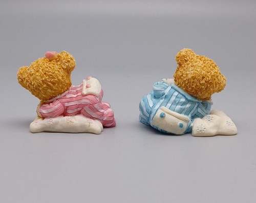 Resin Teddy Bear Figurines Wearing Pajamas on their Pillows - Picture 4 of 11