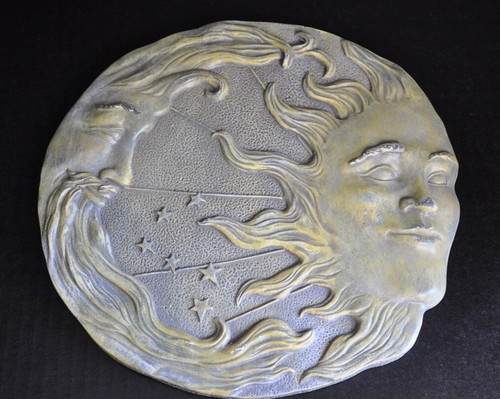 Celestial Round Sun & Moon Face Plaster Chalk Wall Hanging Sawtooth Hanger 10.5 - Picture 4 of 6