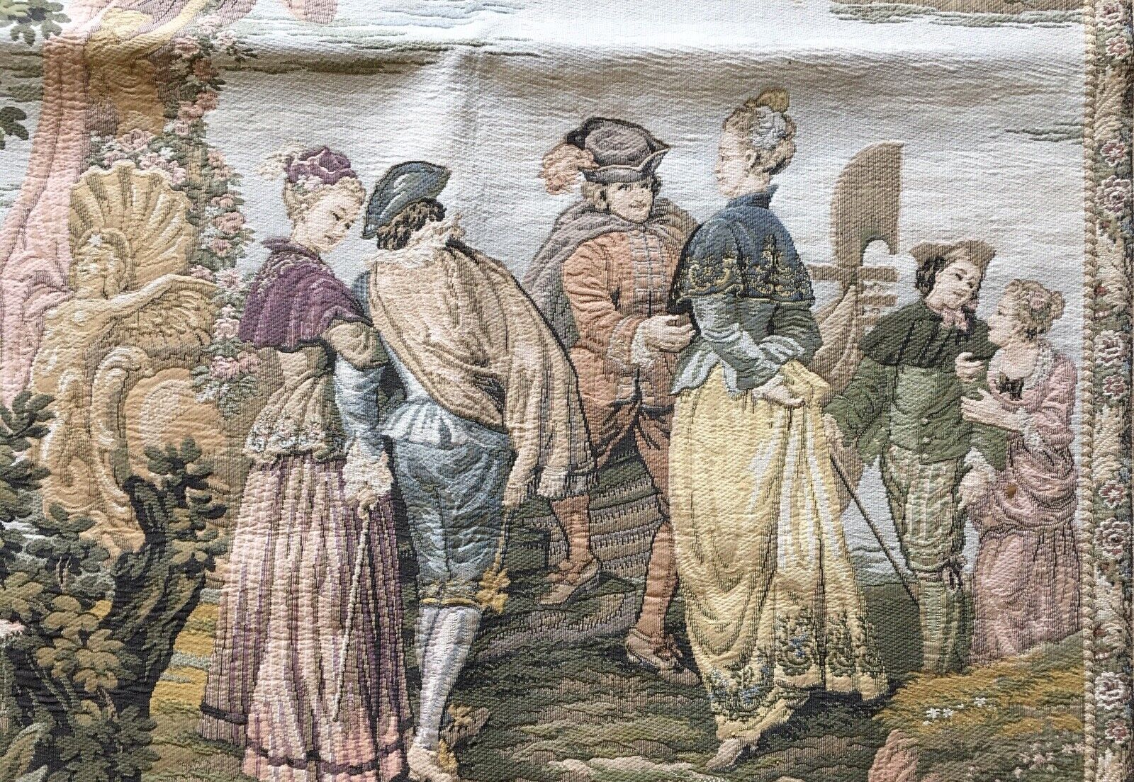 Vintage Tapestry Victorian Travel Scene 32” by 50” Nice Condition