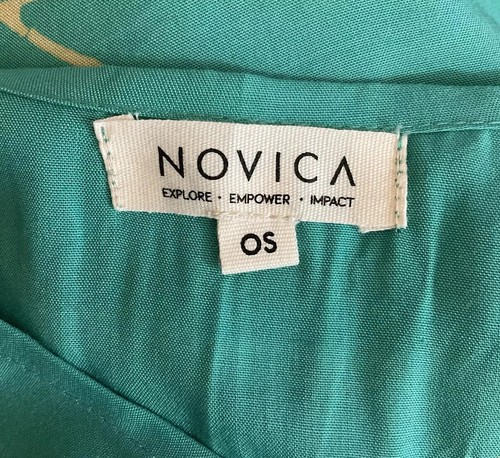 NOVICA Women’s Tunic One Size Fits Most Green Leaf Bohemian Hippie Caftan Top - Picture 7 of 11