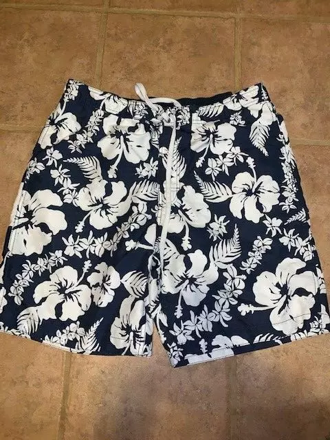Merona Mens Board Shorts Swim Trunks Blue White Floral Lage