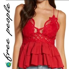 Free People Intimately Adella Lace Cami Size Small Cherry Red