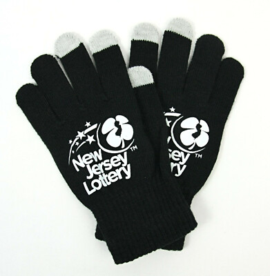 NEW NJ New Jersey Lottery Logo Acrylic Knit Winter Gloves Black