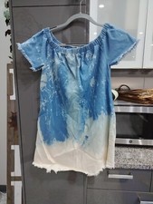 LULU'S Calter Dress Babydoll Mini Shift A Line Off Shoulder Chambray L