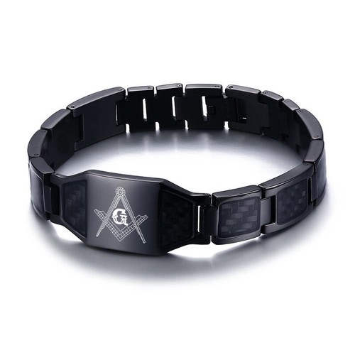 Personalized Free Mason Men Bracelet Carbon Fiber Masonic Birth Father Day Gift - Picture 6 of 9