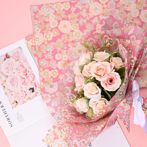 100 Sheets 20 * 14 Inches Pink Gold Floral Tissue Paper for Gift Bags Vintage... - Picture 8 of 9