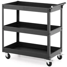Heavy Duty 3-Tier Utility Cart with Ergonomic Handle Universal Wheels Garage