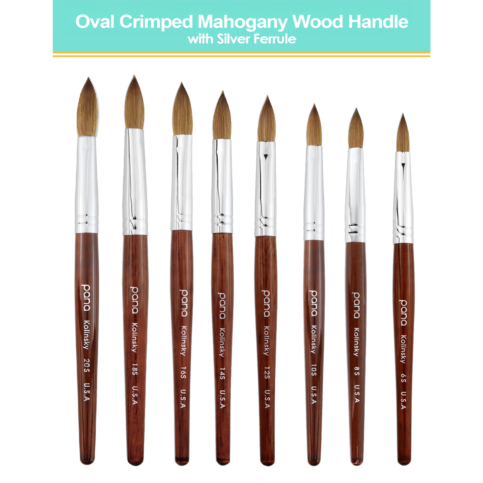 USA #1 Pure Kolinsky Hair Acrylic Crimped Nail Brush Manicure Powder Size 6 - 22