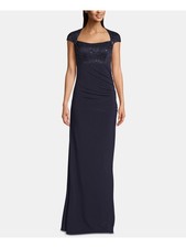 BETSY ADAM Womens Navy Short Sleeve Full-Length Evening Sheath Dress 4