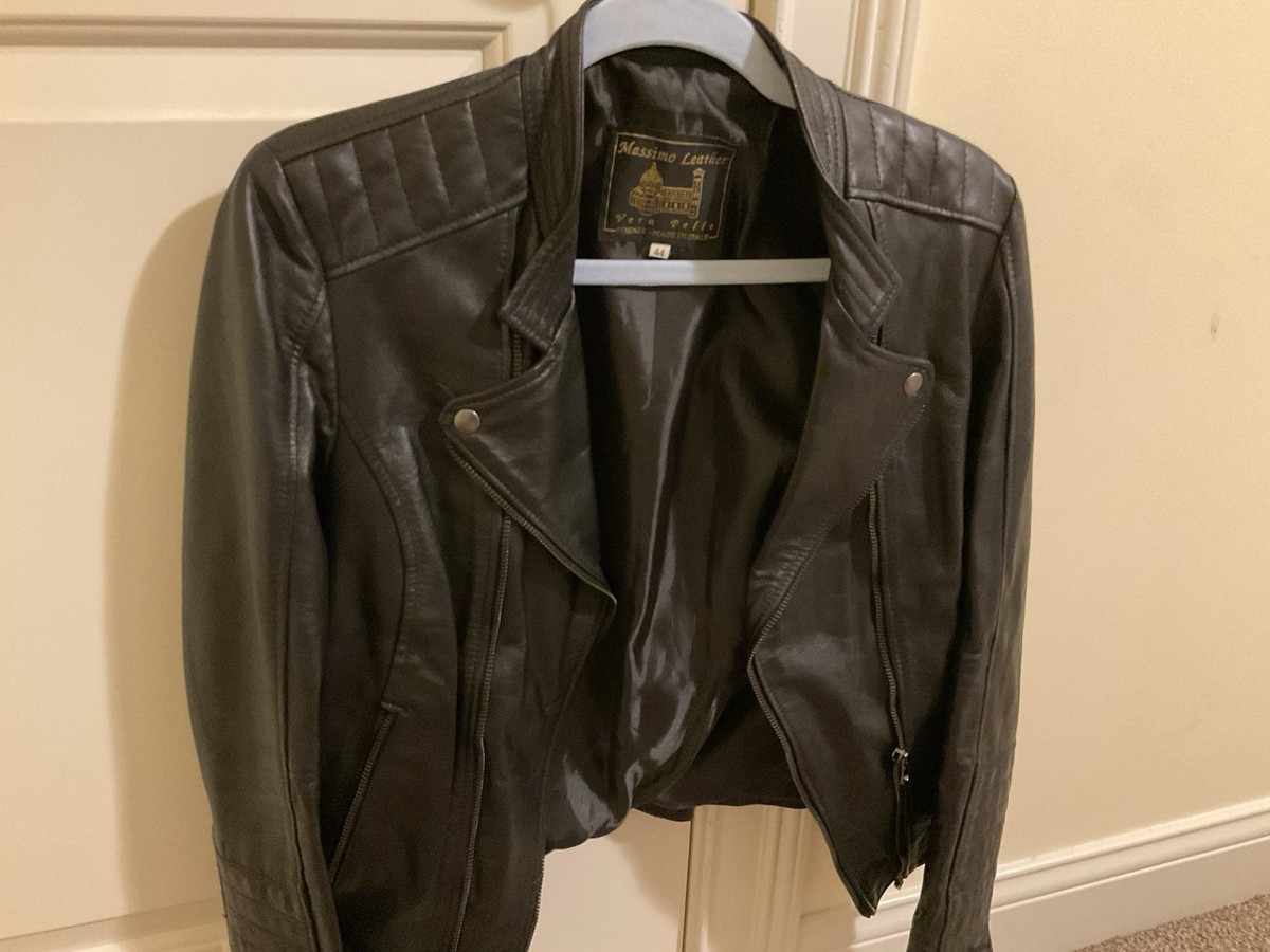 Massimo Italy Black Leather Jacket Vera Pelle Sz 44/8 American