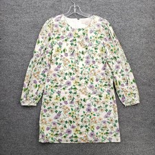 LOFT Sheath Dress Womens 8 Green Floral Linen Blend Long Sleeve Zip Back