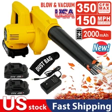 Leaf Blower Cordless 350 CFM Handheld Electric Dust Vacuum with 2 Batteries 21V