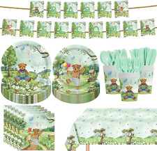 142Pcs Classic Bear Baby Shower Decorations Baby Shower Party Tableware with Pla
