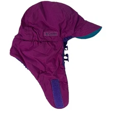 COLUMBIA Made USA high pile fleece nylon winter hat ear flaps Ladies sz S/M vtg