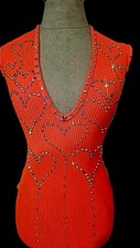 Neon Orange Stretch Mini Dress with Custom Heart Rhinestone Detail