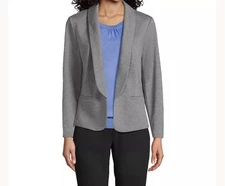 Lands’ End Women’s Gray Ponte Shawl Collar Open Front Blazer XL 18 Office