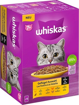 Whiskas 7+ Katzenfutter Geflügel Auswahl Sauce Senioren Nassfutter Pack 12x85g